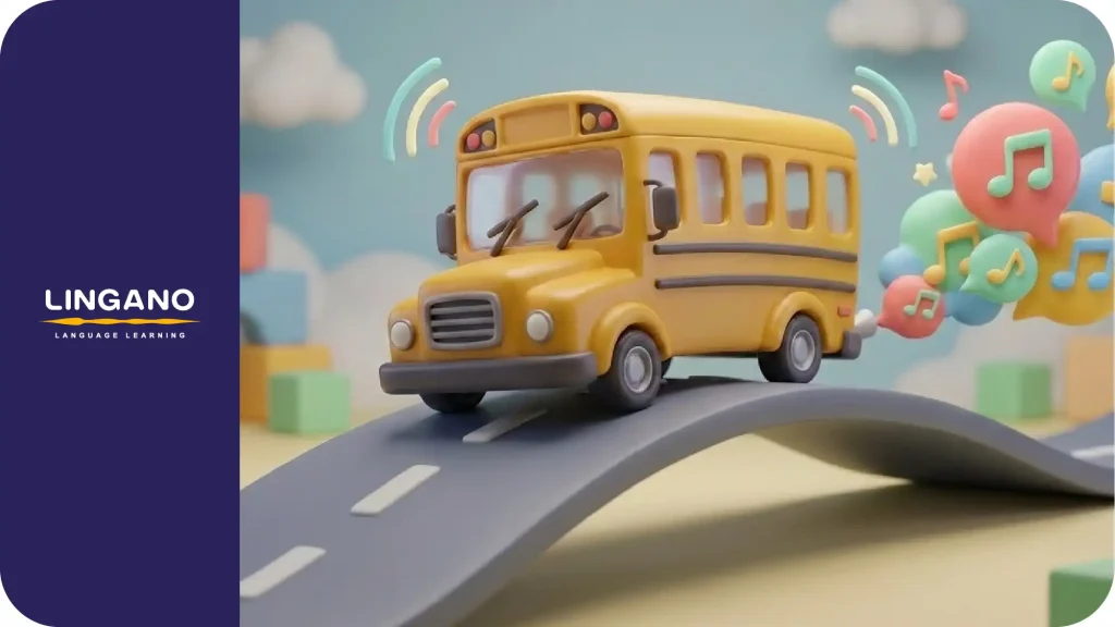 The Wheels on the Bus (برای آموزش افعال حرکتی و صداها)